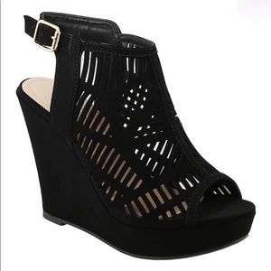 Black Abella Perforated Wedge Sandal, Brand New